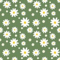 Seamless Daisy Floral Pattern on Green Background - Summer Design Royalty Free Stock Photo